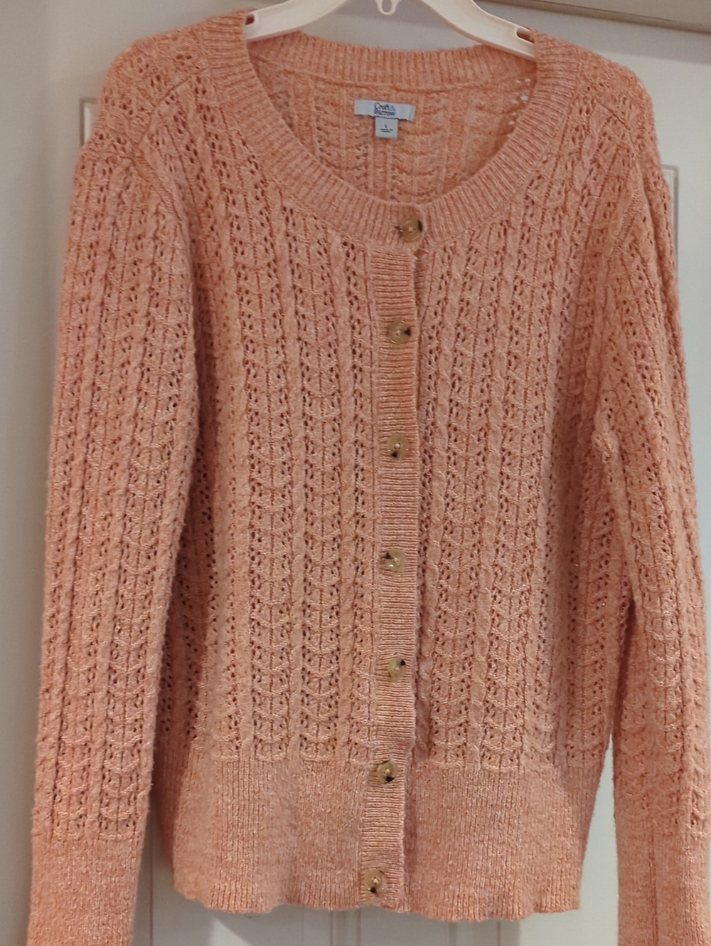 croft & barrow Peach Textured Button-Front Cardigan